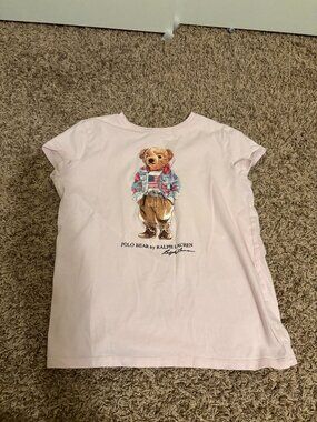 Polo Ralph Lauren Polo Bear Graphic T Shirt Girls Large 12-14 Light Pink Western